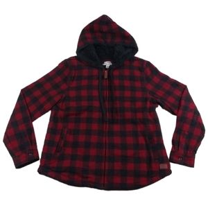 L.L. Bean Red and Black Plaid Hooded Zip Jacket